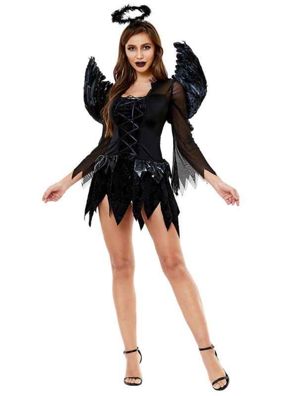 WW | Halloween Flügel schwarzes Engel Kostüm Erwachsene