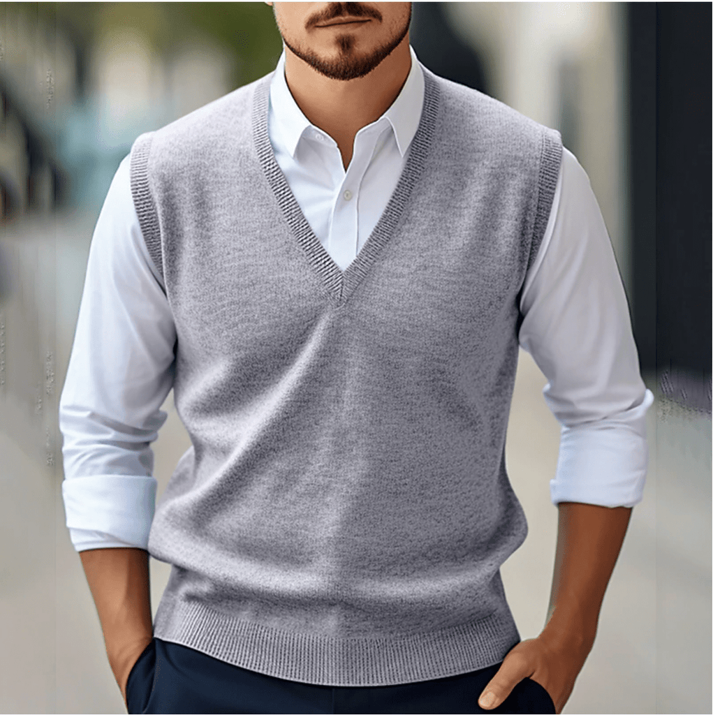 WW | Ärmelloser Herrenpullover Mit V-Ausschnitt Elegantes Design Leichtes Material