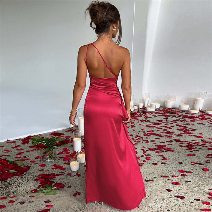 W&W Mode Gerüscht Eine- Schultern Maxikleid