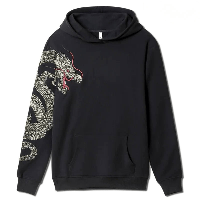 WW | Kapuzenpulli Sweatshirt Mit Drachenprint Symbol Für Glück Und Erfolg Komfortabel
