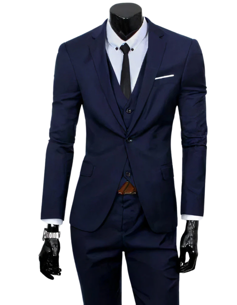 WW | 3 Teiliger Anzug mit Reverskragen Blazer Ärmelloser Weste und Schmaler Hose