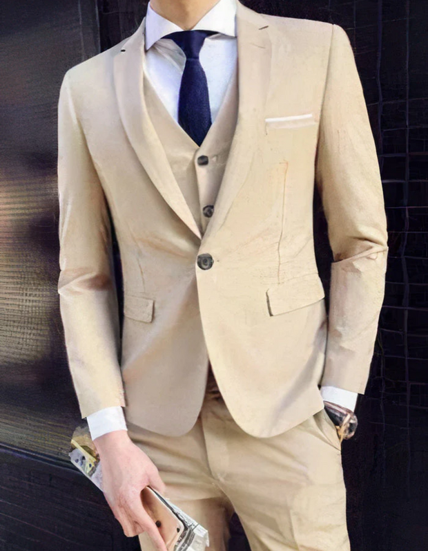 WW | 3 Teiliger Anzug mit Reverskragen Blazer Ärmelloser Weste und Schmaler Hose