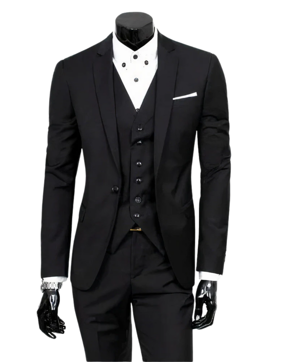 WW | 3 Teiliger Anzug mit Reverskragen Blazer Ärmelloser Weste und Schmaler Hose