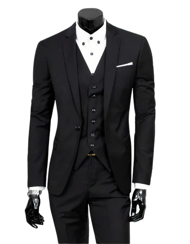 WW | 3 Teiliger Anzug mit Reverskragen Blazer Ärmelloser Weste und Schmaler Hose