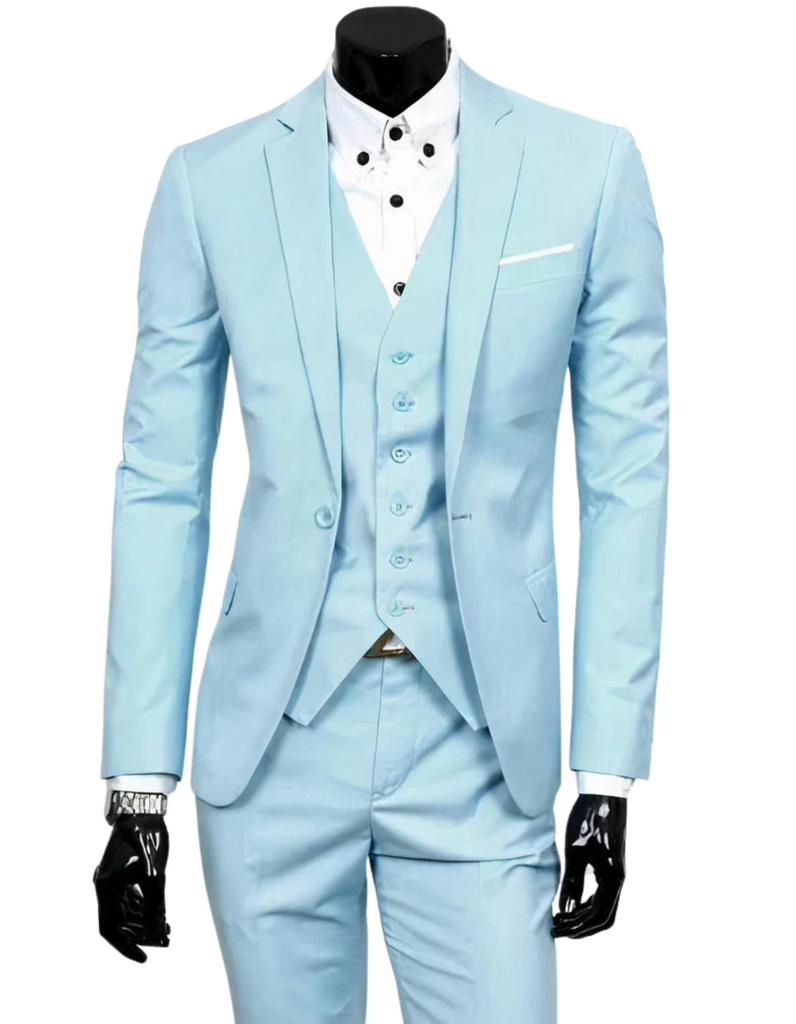WW | 3 Teiliger Anzug mit Reverskragen Blazer Ärmelloser Weste und Schmaler Hose