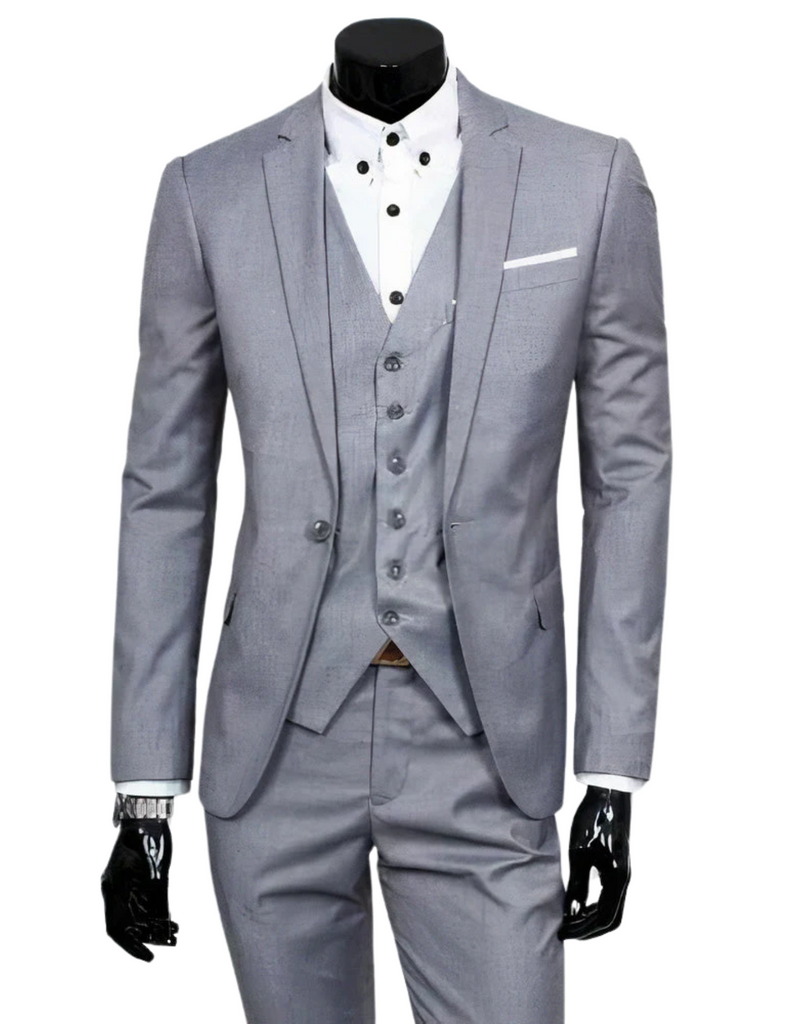 WW | 3 Teiliger Anzug mit Reverskragen Blazer Ärmelloser Weste und Schmaler Hose