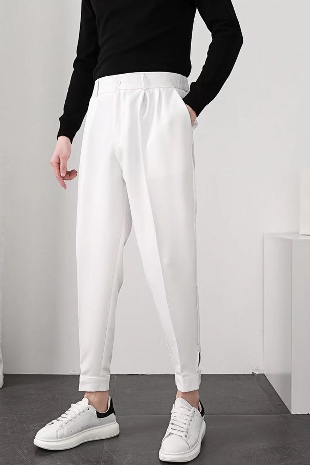 WW | Herren High Waist Hose Weiß Stoffhose