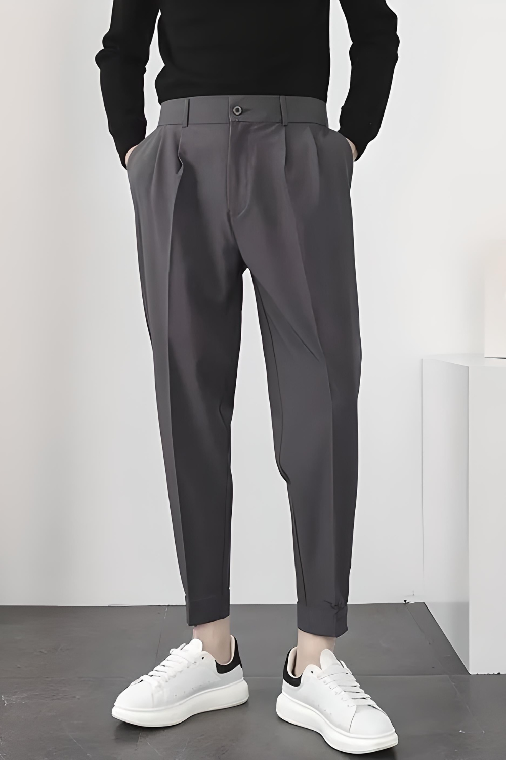 WW | Herren High Waist Hose Weiß Stoffhose