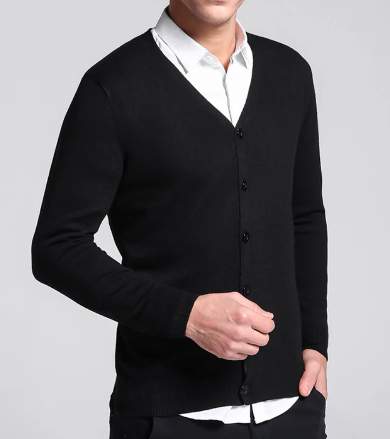 W&W Mode | Warme Langärmelige Schlanke Passform V-ausschnitt Strickjacke mit Knöpfen