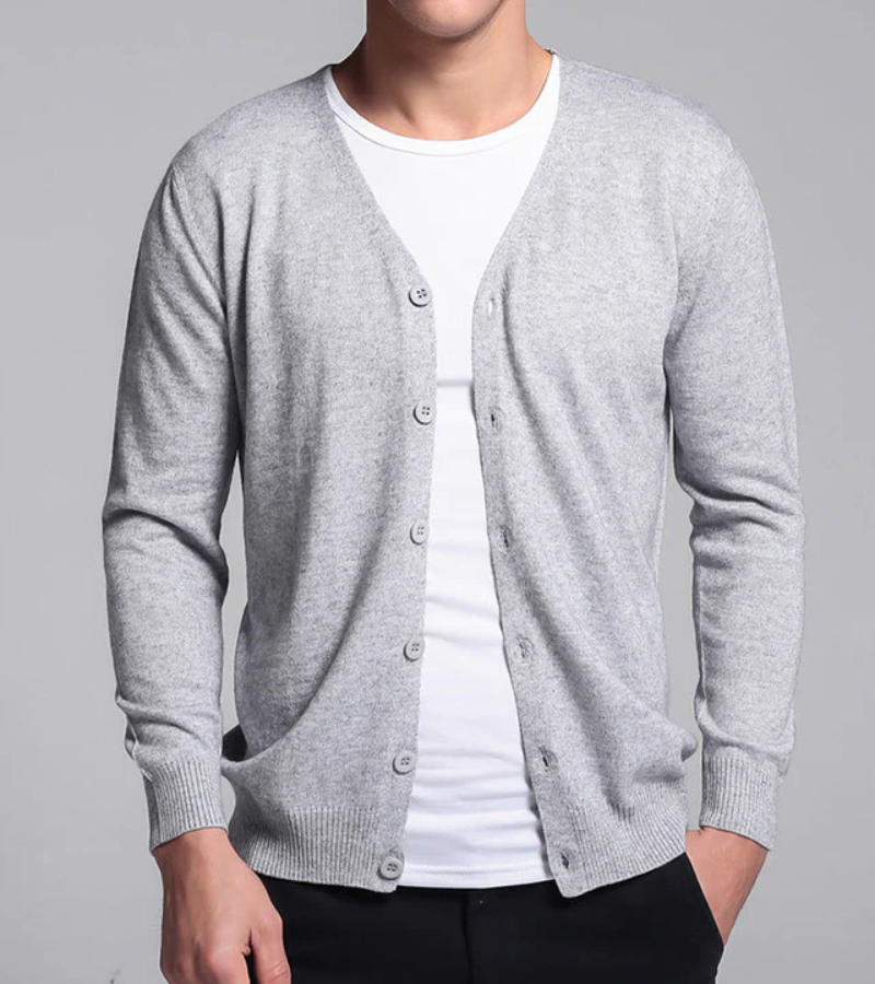 W&W Mode | Warme Langärmelige Schlanke Passform V-ausschnitt Strickjacke mit Knöpfen
