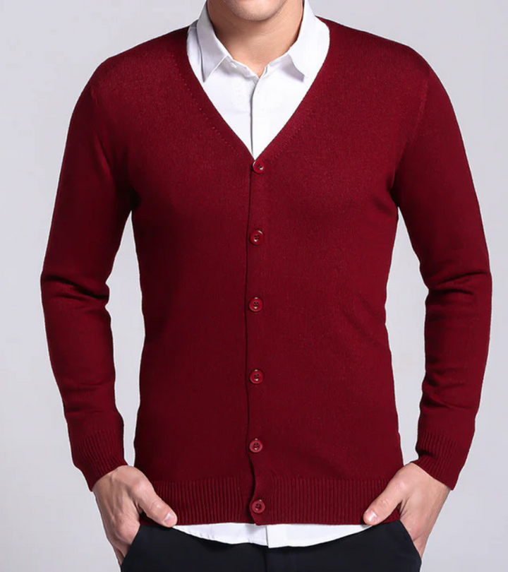 W&W Mode | Warme Langärmelige Schlanke Passform V-ausschnitt Strickjacke mit Knöpfen