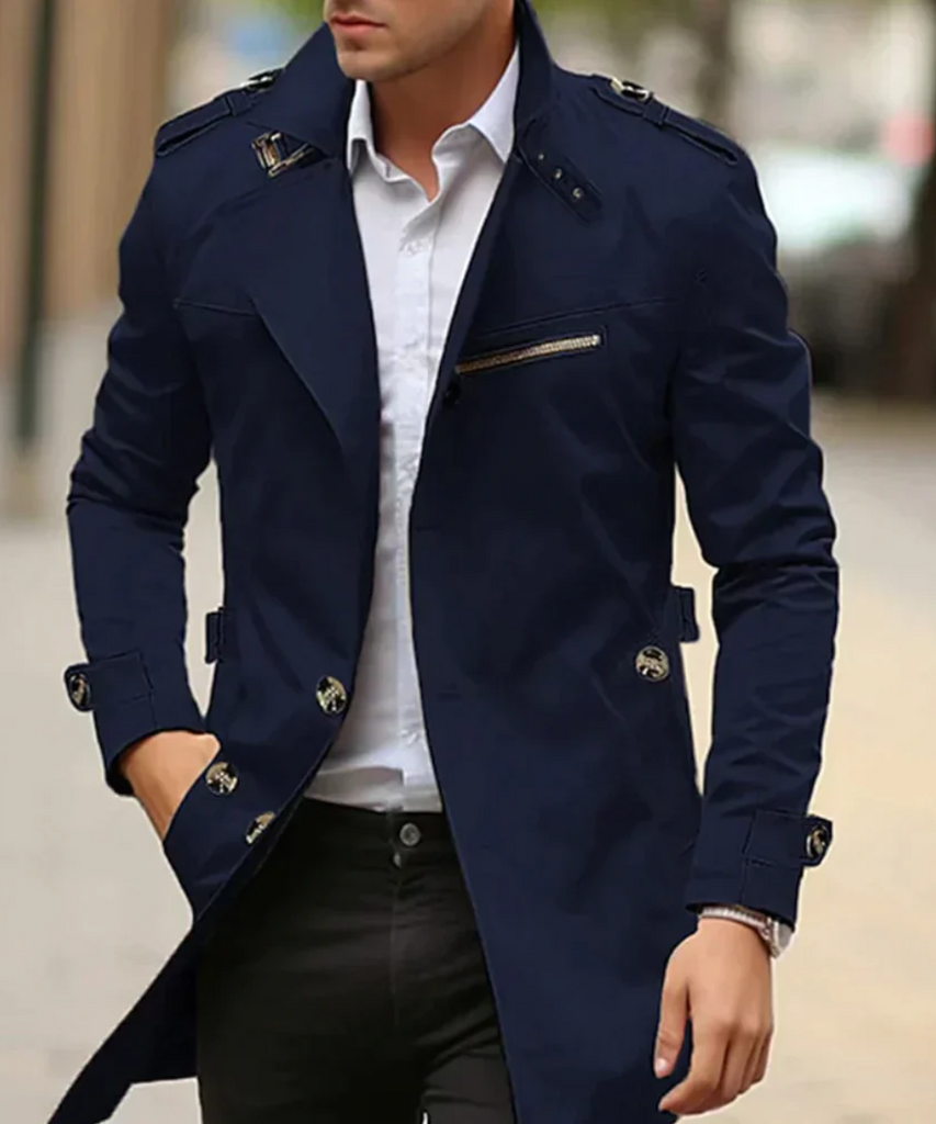 WW | Herren Lang Trenchcoat Schwarz