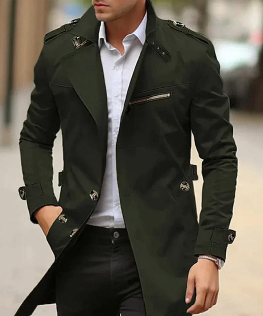 WW | Herren Lang Trenchcoat Schwarz