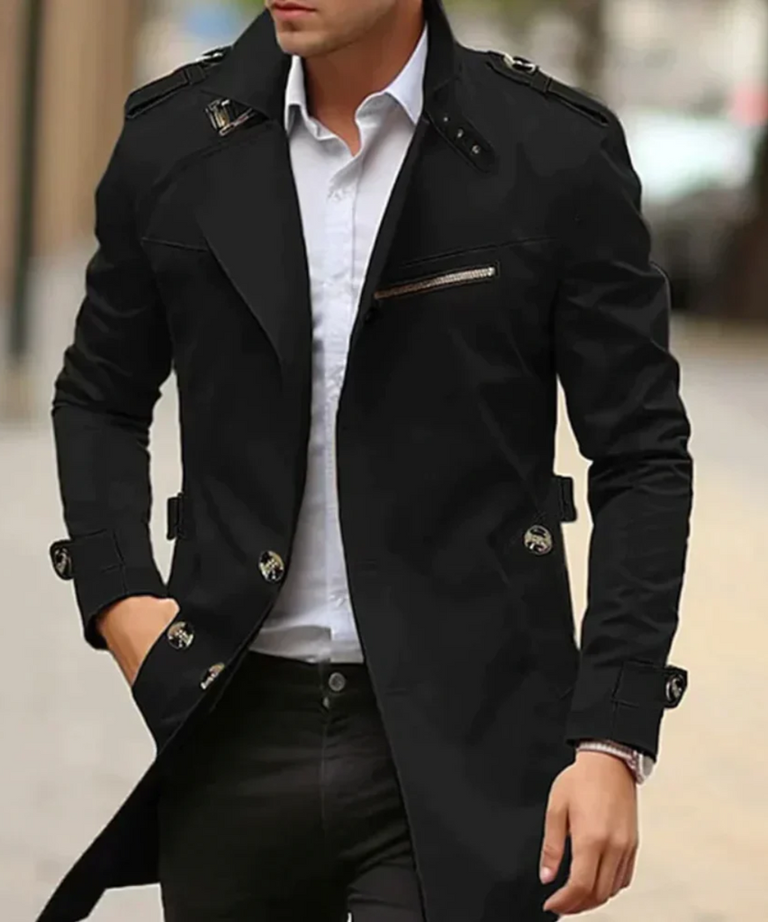 WW | Herren Lang Trenchcoat Schwarz