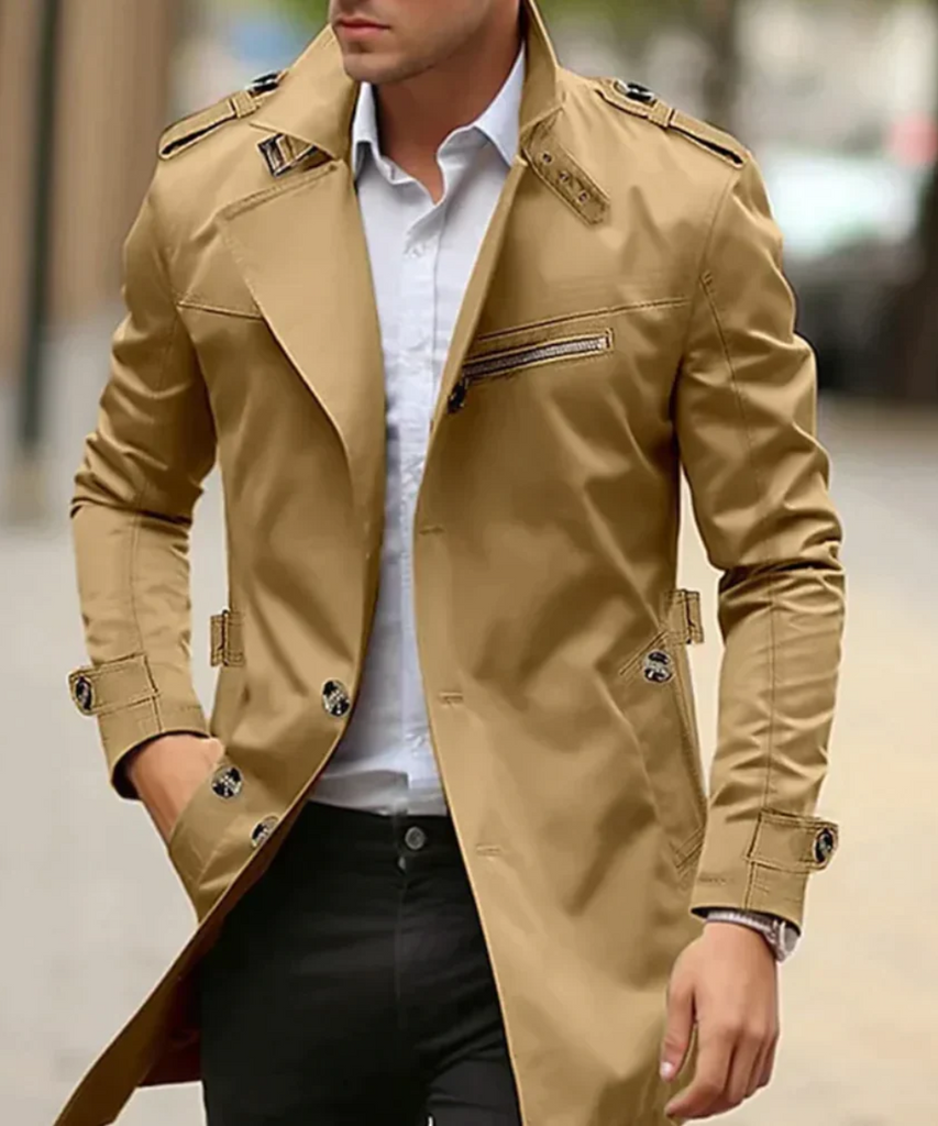 WW | Herren Lang Trenchcoat Schwarz