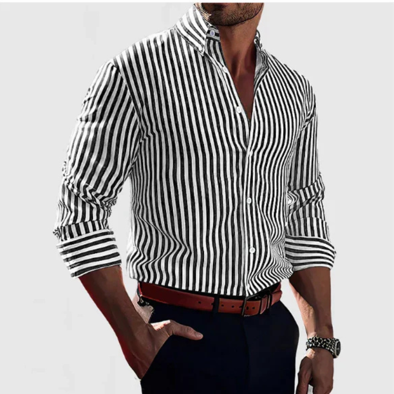 WW | Herren Langarm Hemd Gestreiftes