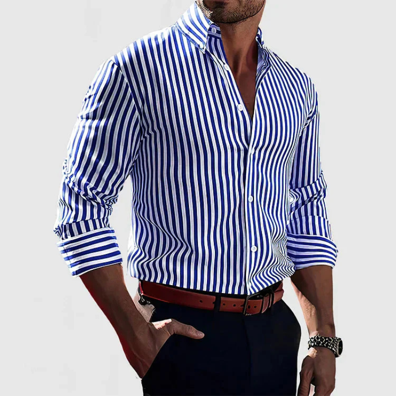 WW | Herren Langarm Hemd Gestreiftes