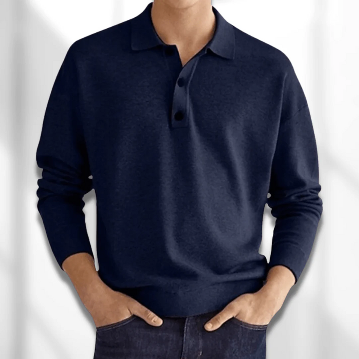 W&W Mode | Herren Langarm Poloshirt Schwarz