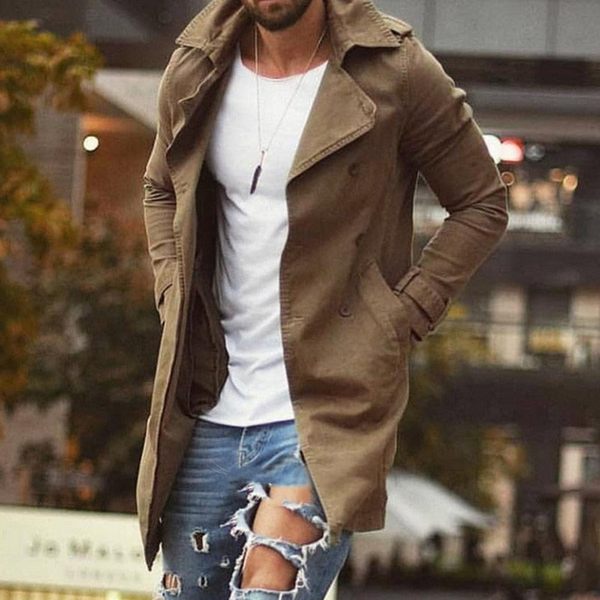 WW | Herren Schwarzer Trenchcoat Lange Jacke