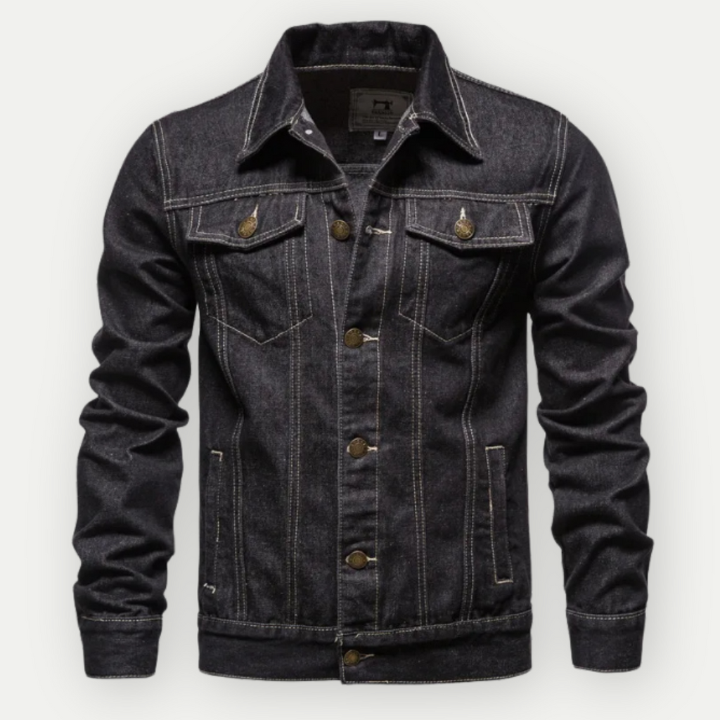 WW | Herren Weinlese Jeansjacke Schwarz