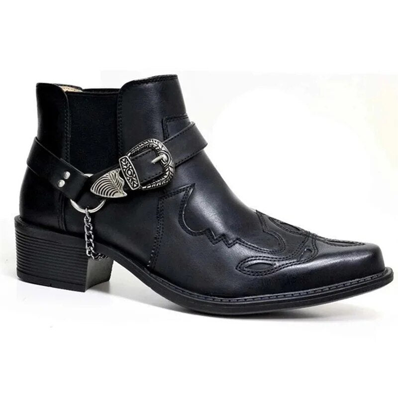 WW | Herren Westernstiefel Schwarz Leder