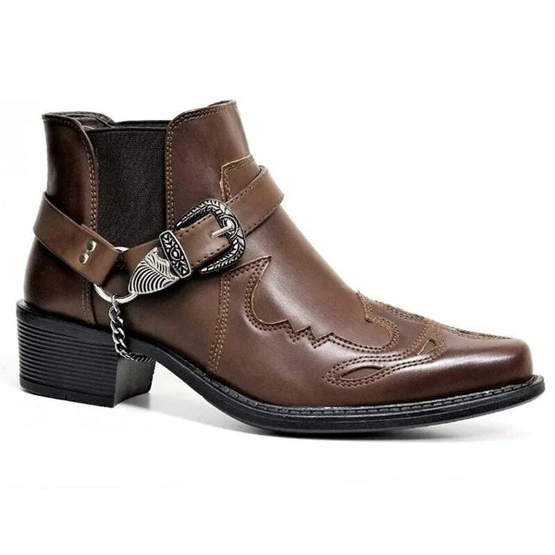 WW | Herren Westernstiefel Schwarz Leder