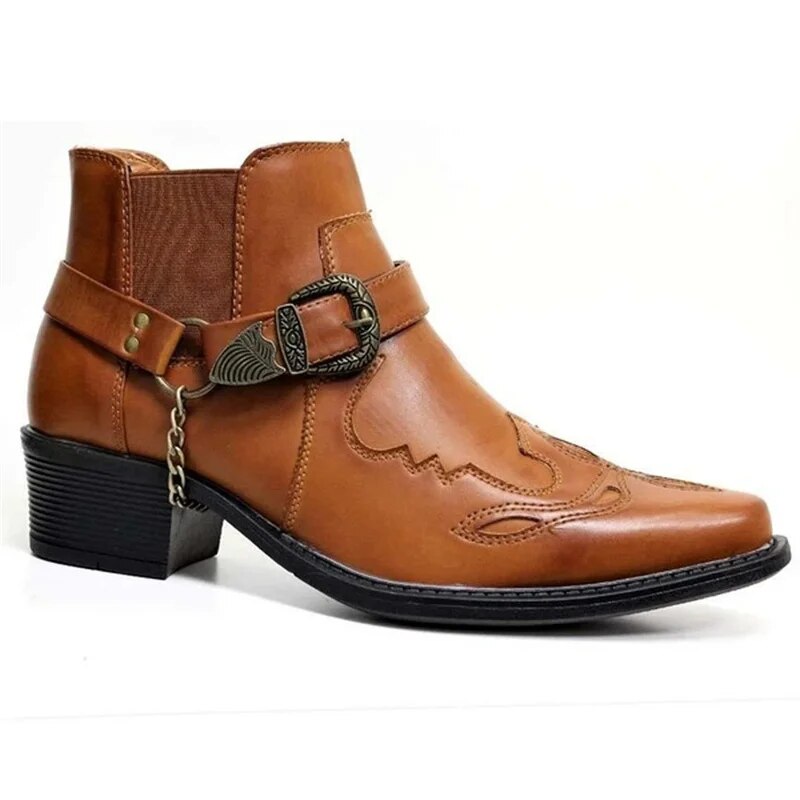 WW | Herren Westernstiefel Schwarz Leder