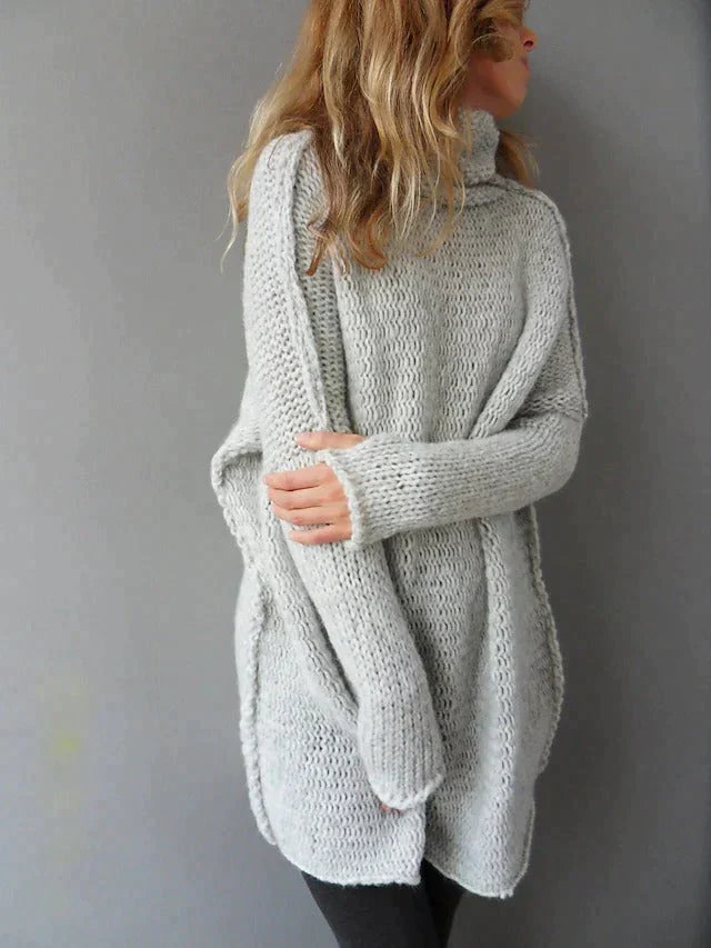 W&W Mode - Grauer übergroßer Pullover mit Rollkragen