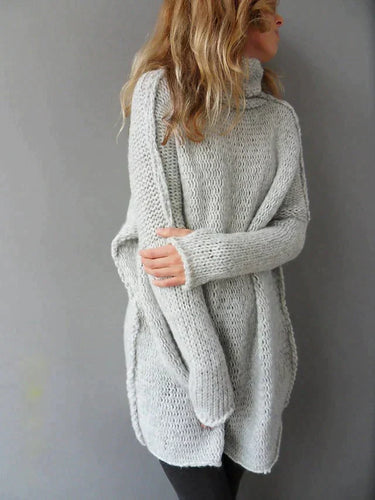 W&W Mode - Grauer übergroßer Pullover mit Rollkragen