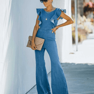 WW | Hochwertige Denim-Jumpsuits mit ausgestellten Ärmeln