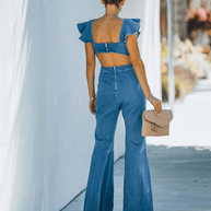 WW | Hochwertige Denim-Jumpsuits mit ausgestellten Ärmeln