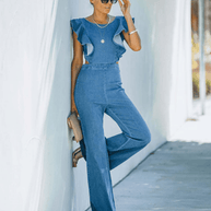 WW | Hochwertige Denim-Jumpsuits mit ausgestellten Ärmeln