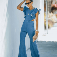 WW | Hochwertige Denim-Jumpsuits mit ausgestellten Ärmeln