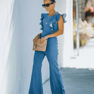 WW | Hochwertige Denim-Jumpsuits mit ausgestellten Ärmeln