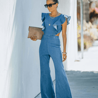 WW | Hochwertige Denim-Jumpsuits mit ausgestellten Ärmeln