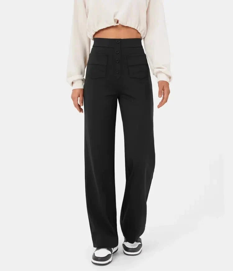 Hoch geschnittene, elastische Freizeithose
