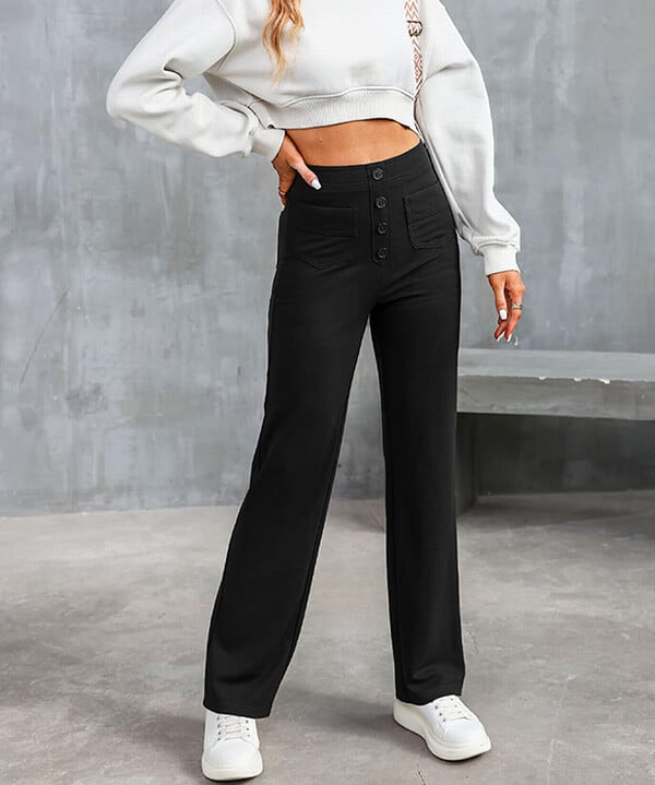 Hoch geschnittene, elastische Freizeithose