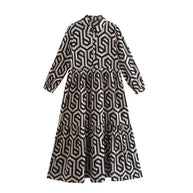 WW | Langarm Maxikleid mit Geometrischem Druck für Frauen Winsett
