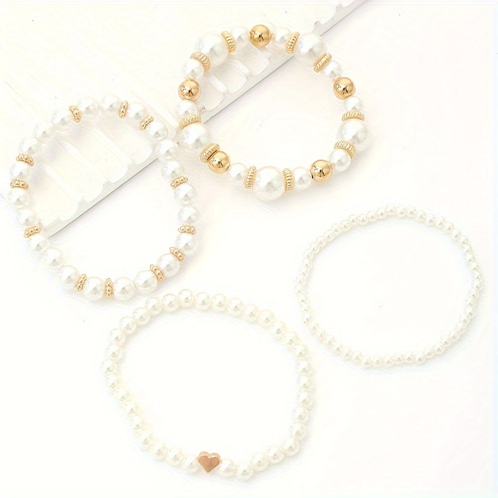 W&W Mode | Stilvolle Satz Aus 4 Armbändern Mit Kunstperlen Zeitlose Eleganz