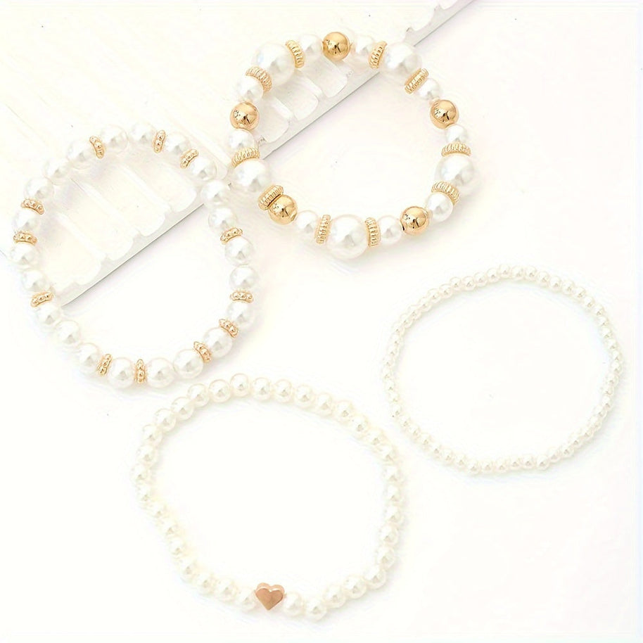 WW | Stilvolle Satz Aus 4 Armbändern Mit Kunstperlen Zeitlose Eleganz
