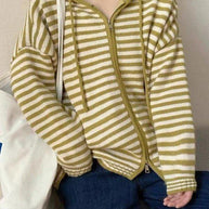 WW | Hooded Gestreifter Langarmstrickstrickjacke