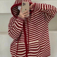 WW | Hooded Gestreifter Langarmstrickstrickjacke