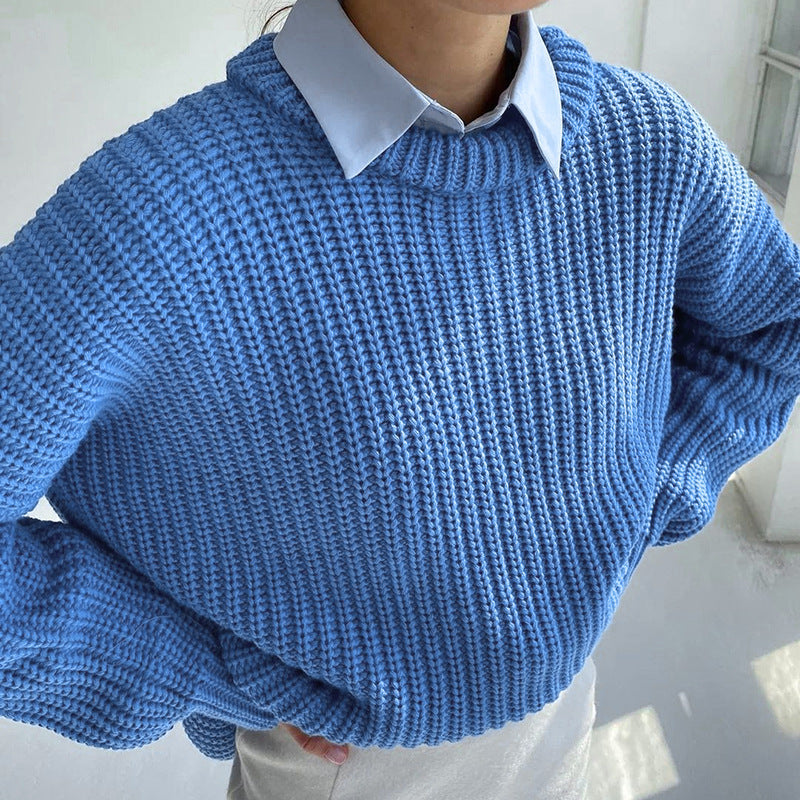 W&W Mode – Modischer Strickpullover in Uni mit Rundhalsausschnitt