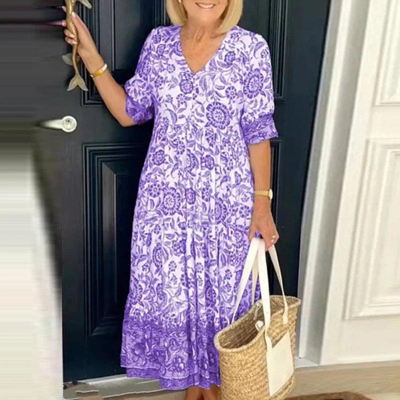 WW | Florale V-Ausschnitt Maxi-Kleid für Frauen
