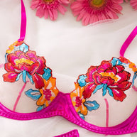 WW | Satin Durchsichtige Blumen 3 Teile Lingerie Set