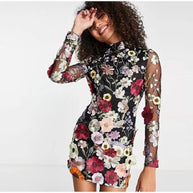 WW | Minikleid Mit Floralen Applikationen Und Durchscheinender Optik