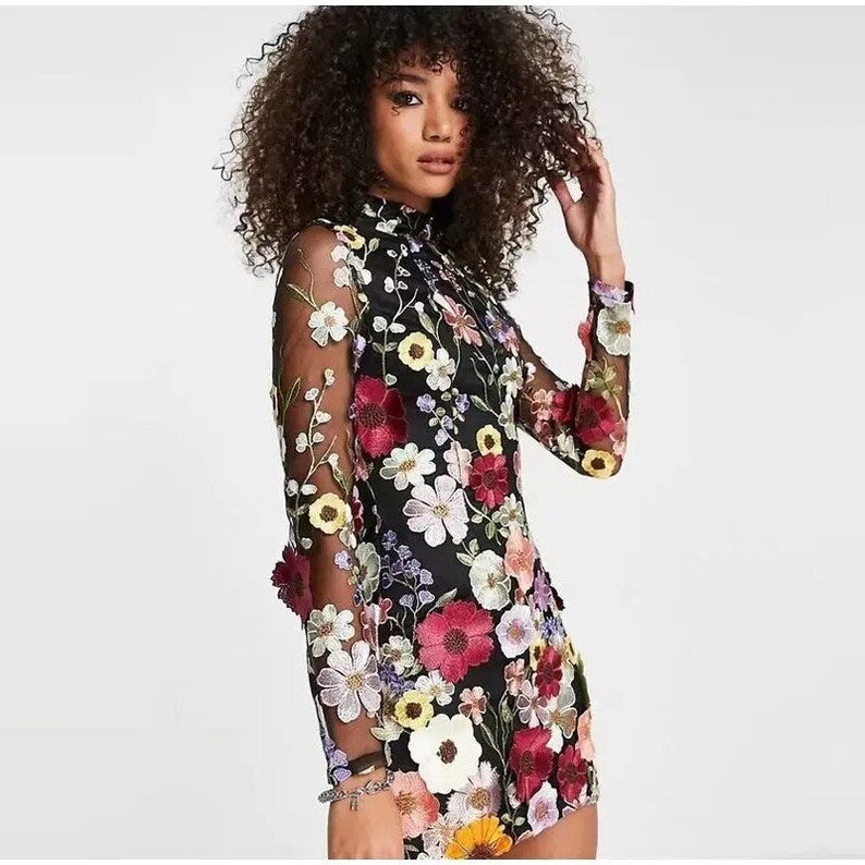 WW | Minikleid Mit Floralen Applikationen Und Durchscheinender Optik