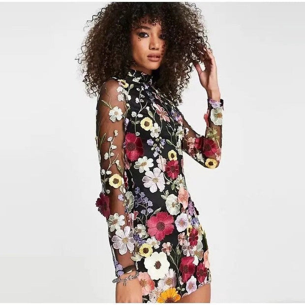 WW | Minikleid Mit Floralen Applikationen Und Durchscheinender Optik