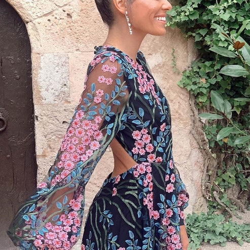 WW | Vintage Floral Rückenfreies Maxikleid