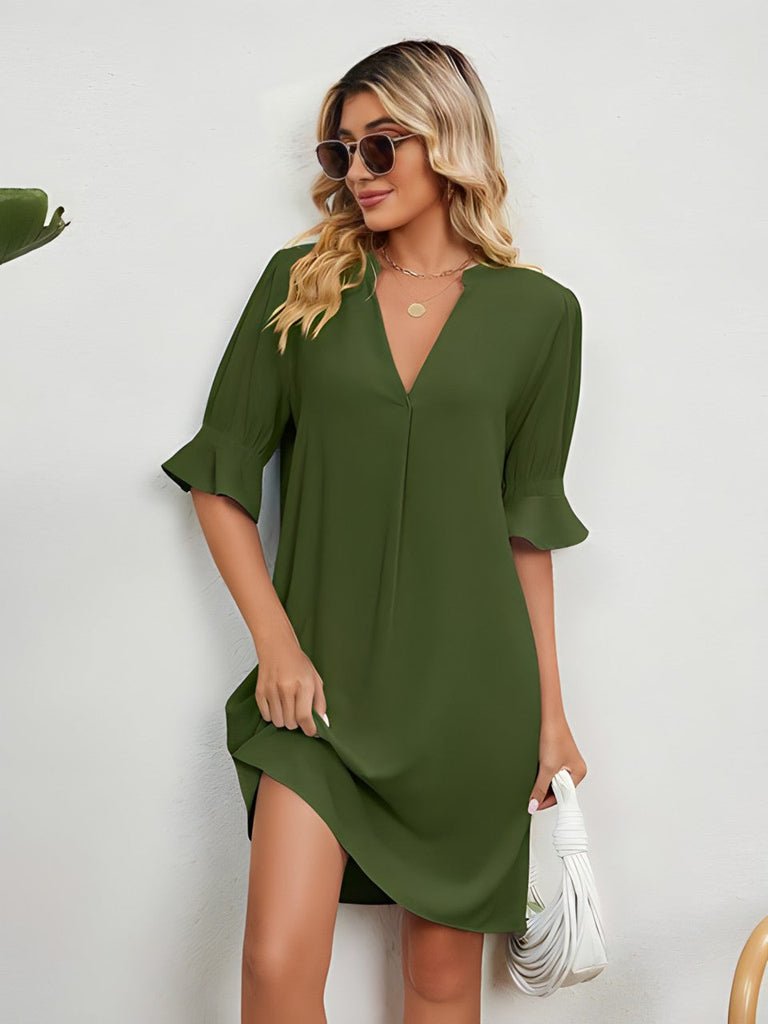 WW | Sommerkleid Mit V-ausschnitt Und Halben Ärmeln